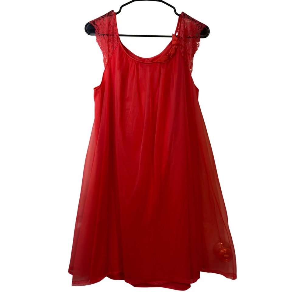 Vintage Vanity Fair 60s 70s Babydoll Short Nightgown Dress Size M Red Romantic